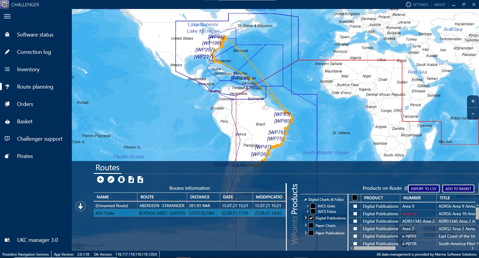 Challenger route South America